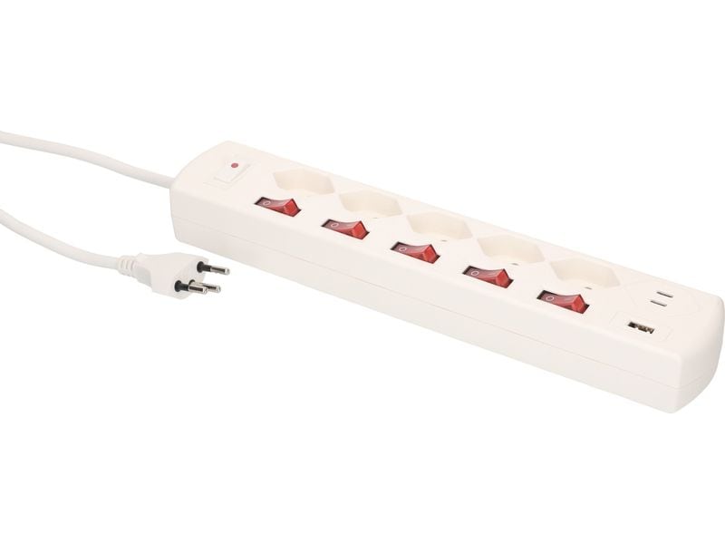 Max Hauri Steckdosenleiste Multi-Switch Weiss 5 x T13 Steckdosenleiste mit 5 T13 Steckplätzen