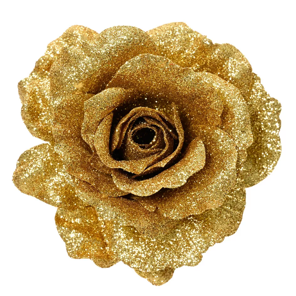 Fleur décorative sur pince (D12 cm) Scintillant Or