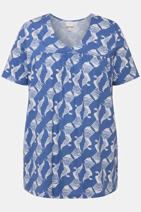 Pyjama-Shirt, Tauben, V-Ausschnitt, Halbarm, Biobaumwolle
