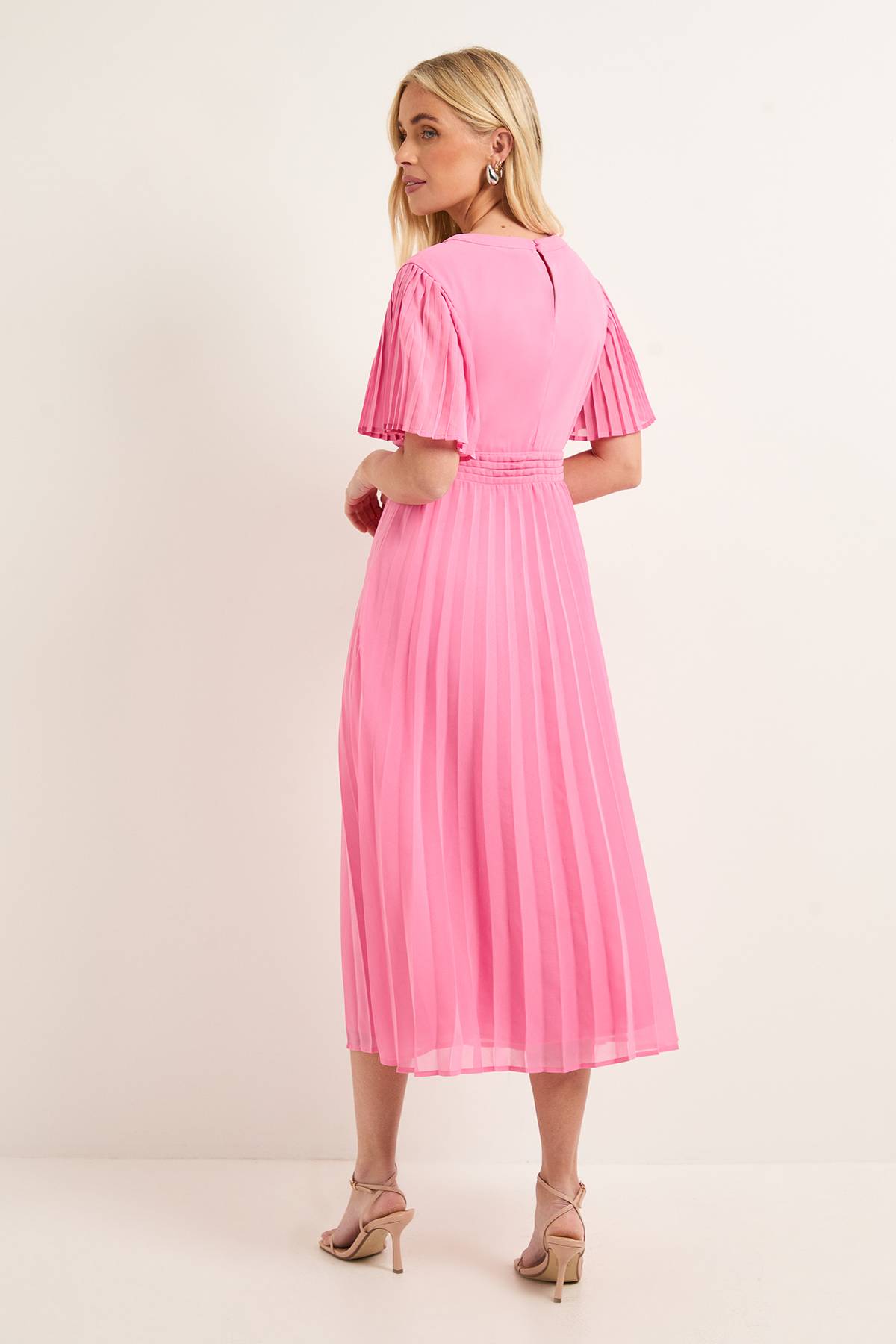 Wallis Robe Midi Petite en Mousseline à Manches Plissées