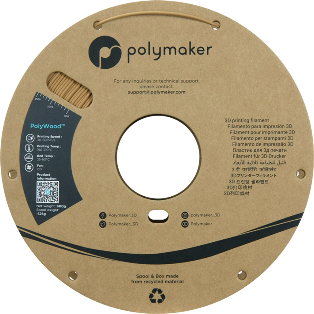 Polymaker  PolyWood, 1,75 mm / 600 g    Das Holz-Filament ohne Holz