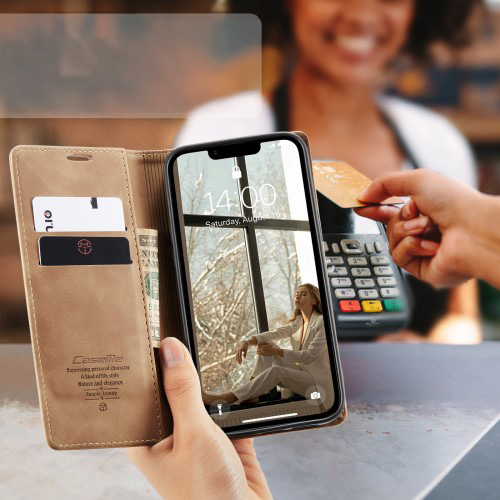 iPhone 16e Leder Tasche Flip Wallet Etui mit Kartenfächern - Hellbraun