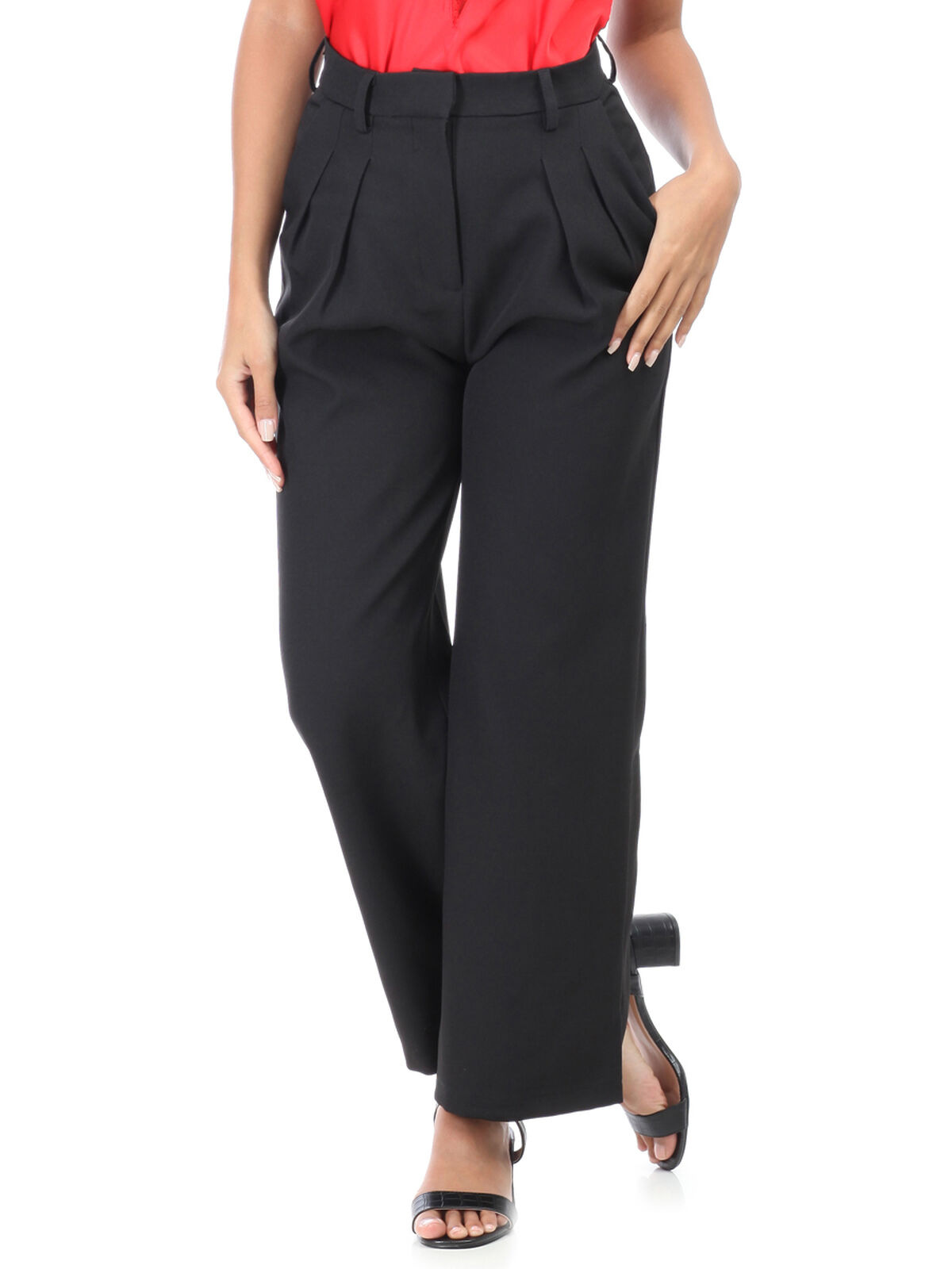 Pantalon palazzo en crêpe taille haute- Noir