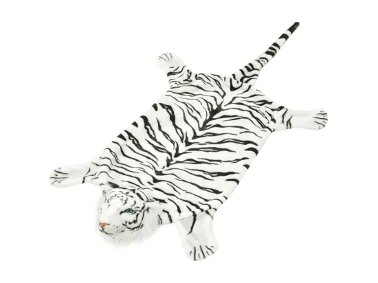 Tapis en peluche en forme de tigre 144 cm blanc