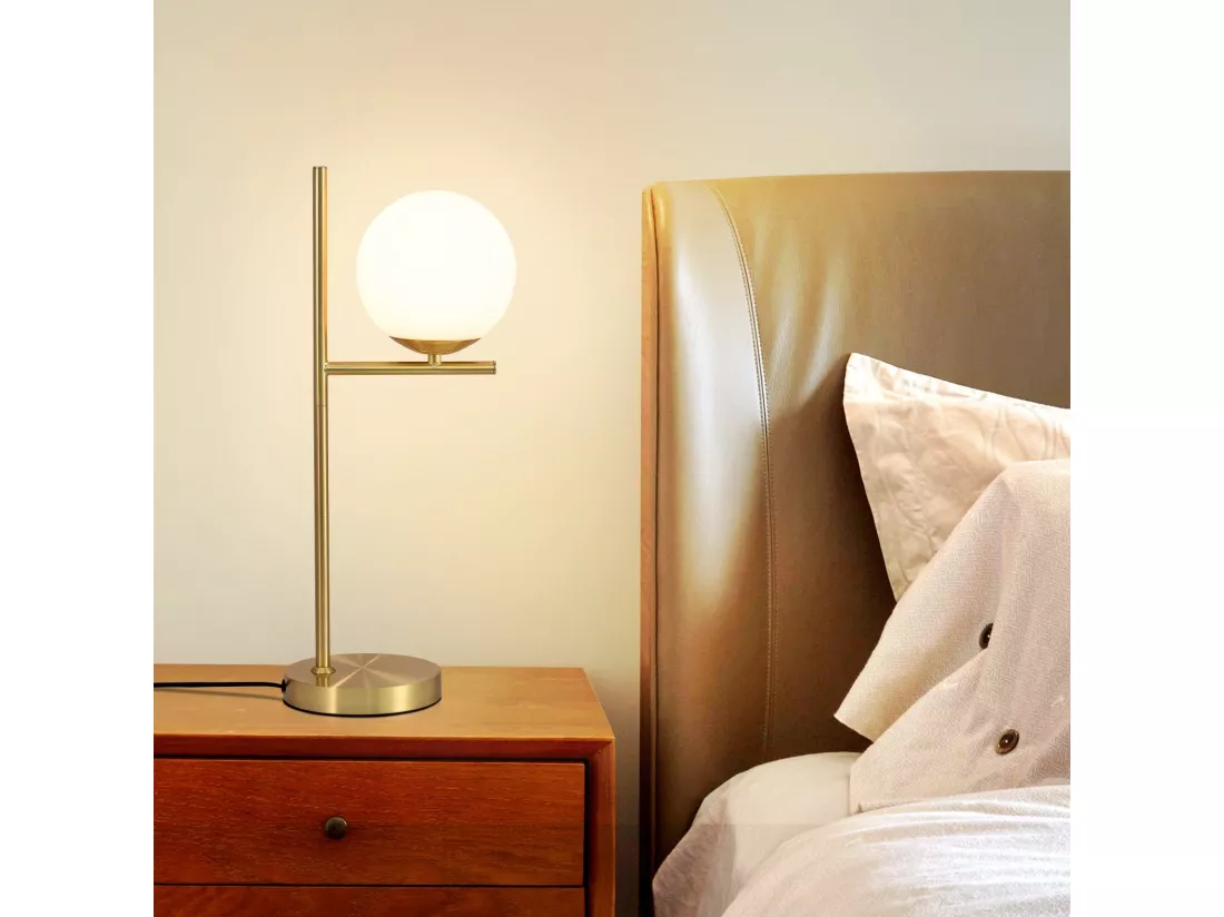 NETTLIFE lampe de table salon moderne de chevet - en verre blanc douille E27 industrielle avec interrupteur pour chambre bureau