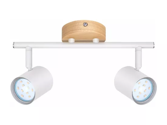 NETTLIFE Plafonnier LED 2 flamme - Blanc Plafonnier GU10 Spot pivotant Applique murale en bois Spot mural pour salon chambre Sans ampoule