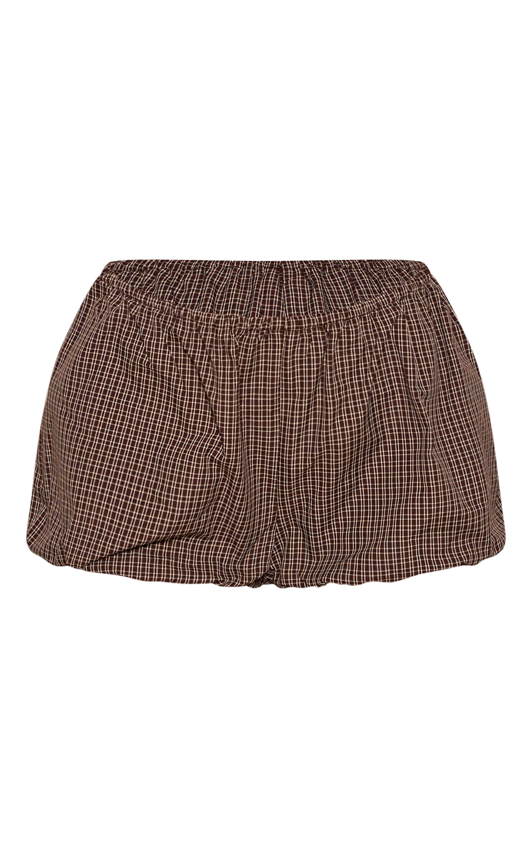 Chocolat Short Bouffant À Carreaux Petite