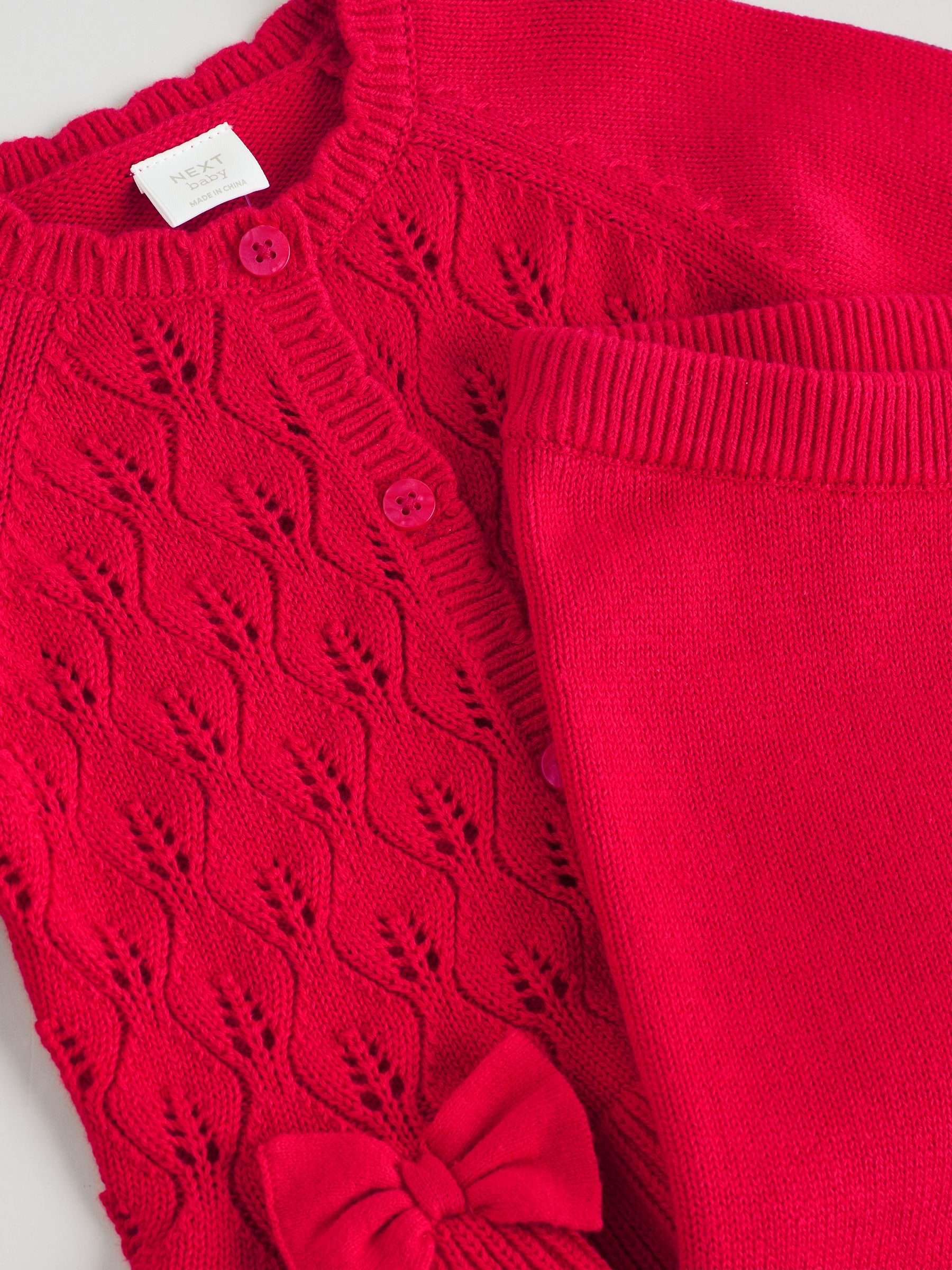 Rood - Gebreide babyvestset met strik en ruches (0mnd-3jr)