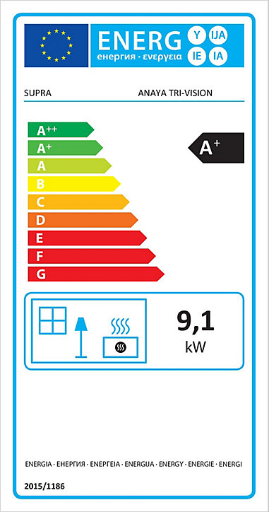 Poêle à bois en acier Supra Anaya tri-vision 9.1kW 150m²