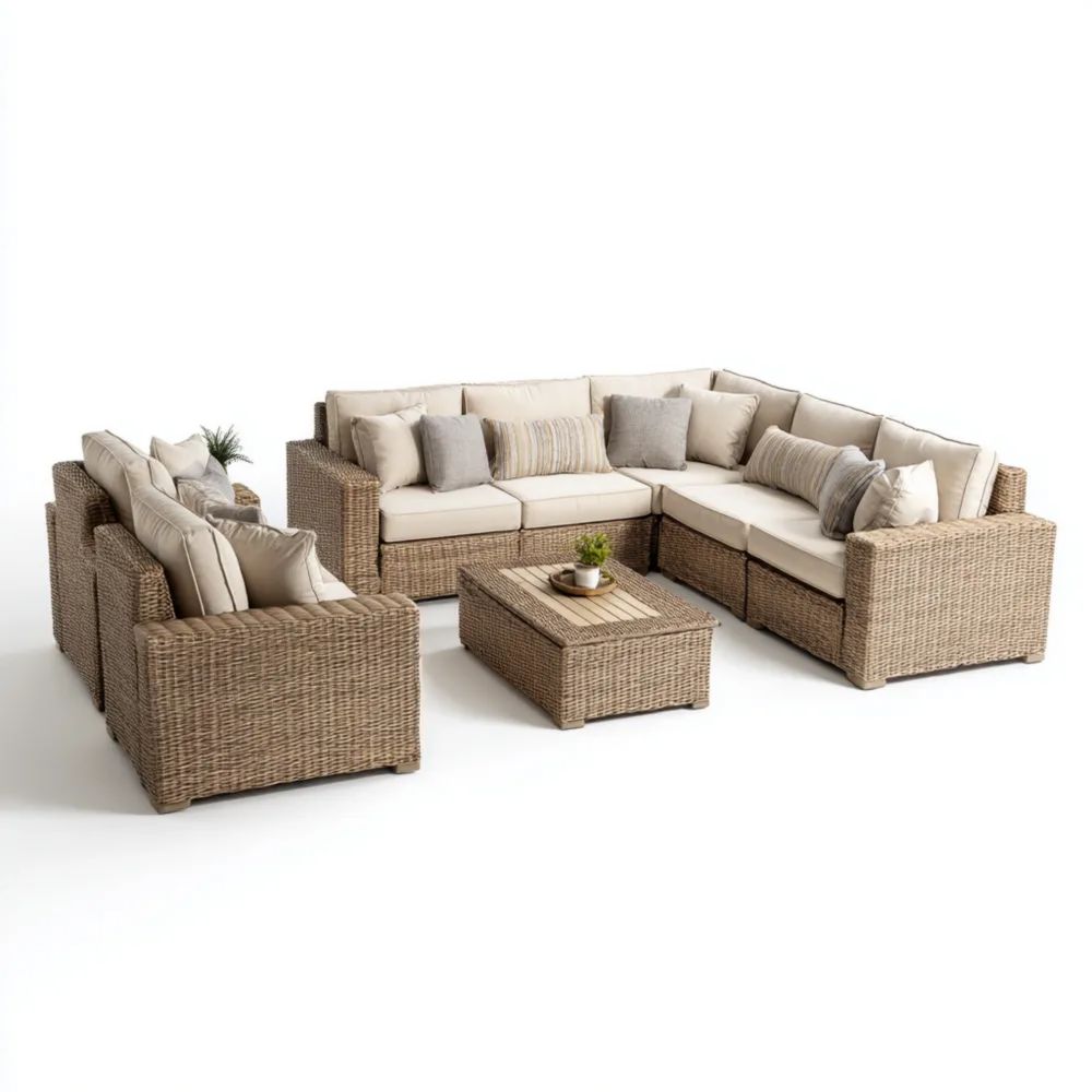 Garten-Sofaset Rattan 4-teilig 250x250x75 cm – Beige – Moderner Stil