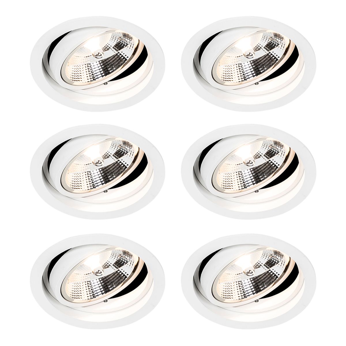 Set van 6 Ronde inbouwspot wit verstelbaar - Chuck 111