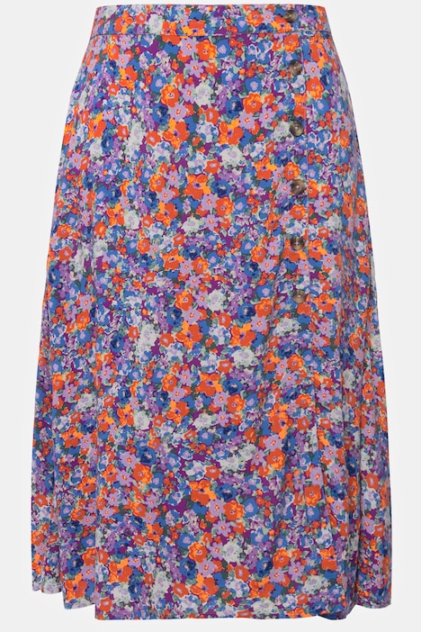 Midirock, A-Line, Flower Print, Fake-Knopfleiste