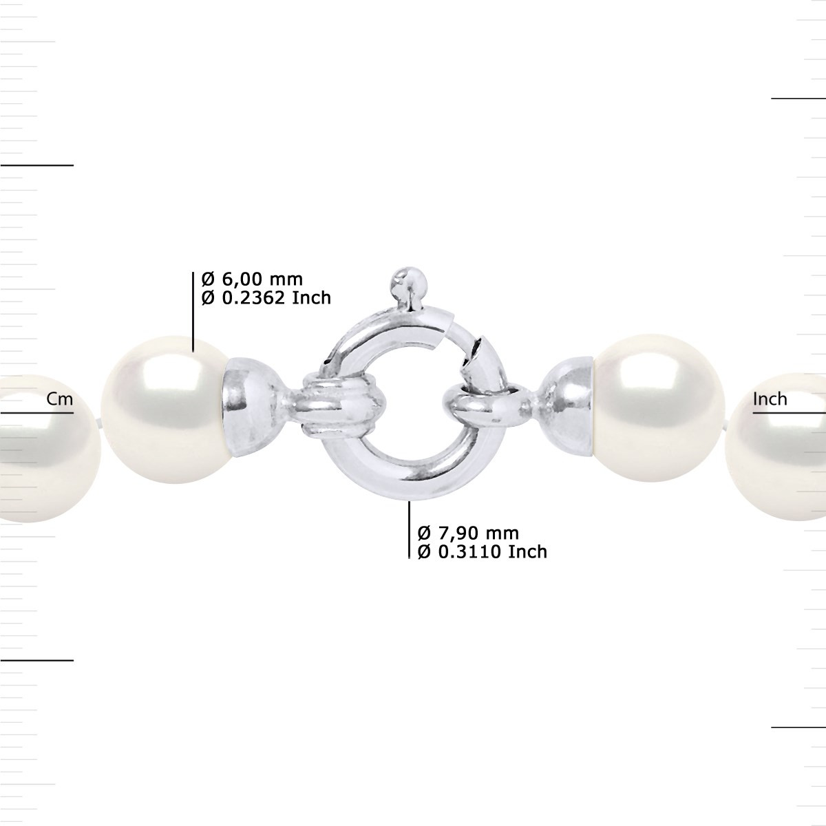 Collier Chute - Véritables Perles de Culture d'Eau Douce Rondes de 3 à 6 mm - Blanc Naturel - Or Blanc