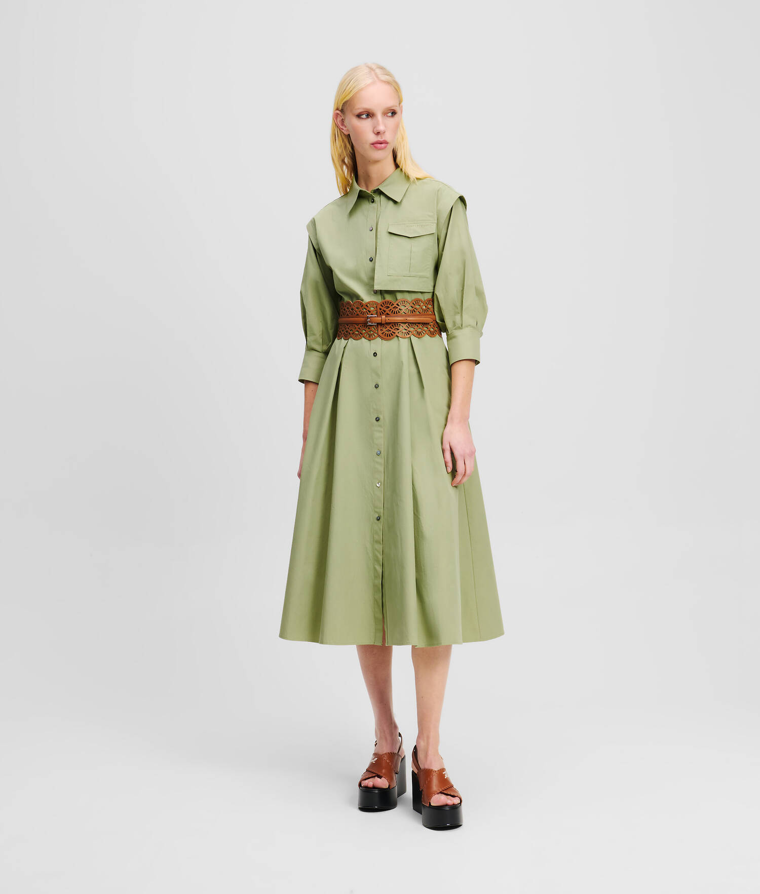 ROBE-CHEMISIER CARGO - Vert d'huile