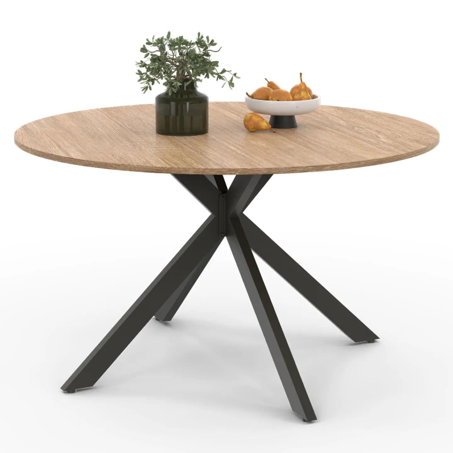Table à manger extensible ronde ALIX 4-8 personnes pied araignée bois et noir 110-150 cm
