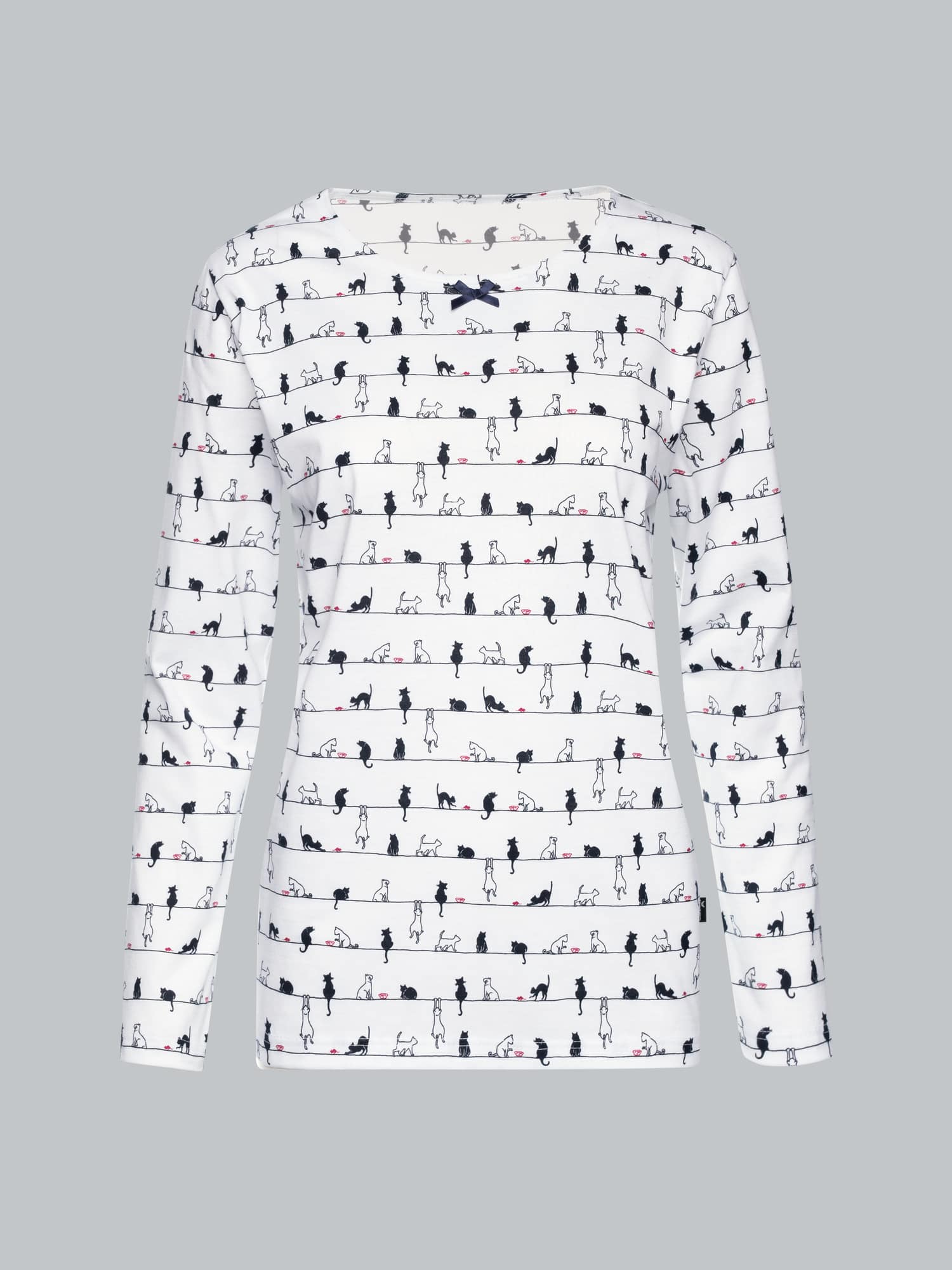 Langarmshirt mit Katzenmotiv Weiss