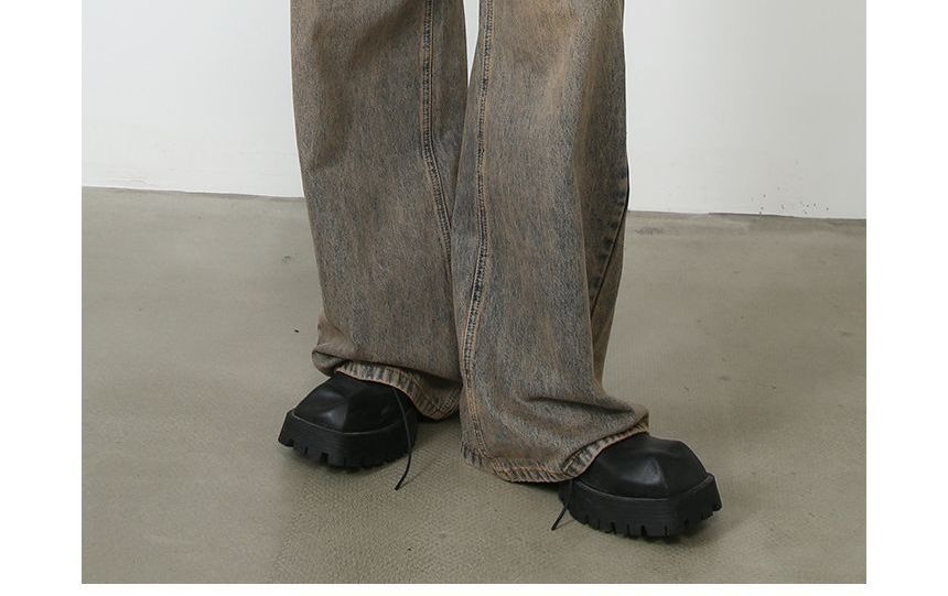 pinkdropper - Mid Rise Washed Wide Leg Jeans