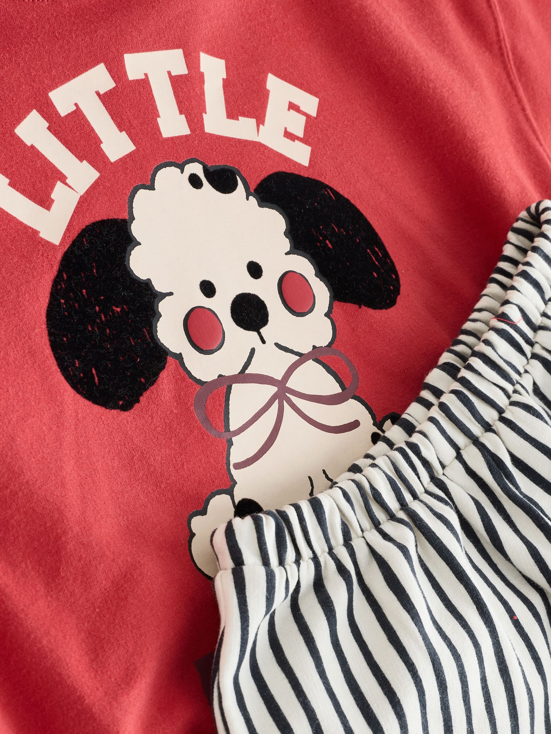 Rood met hond - Set met top met lange mouwen en broek met wijde pijpen (3mnd-7jr)