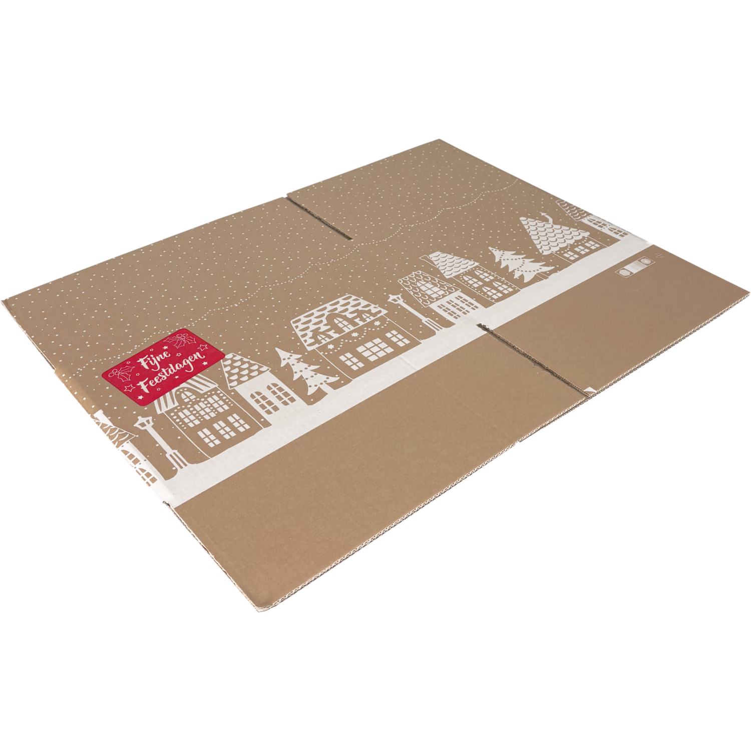 Kerstpakketdoos, Huisjes, golfkarton, 39x29x23cm, Kerstmis, c,