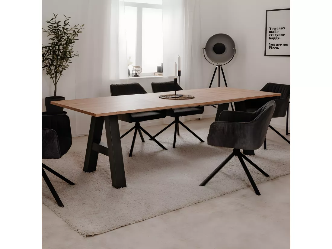 Table a manger GRANADA extensible - Style Industriel - 6/10 personnes - 2 rallonges 40 cm - L 157/197 x P 90 x H 75 cm