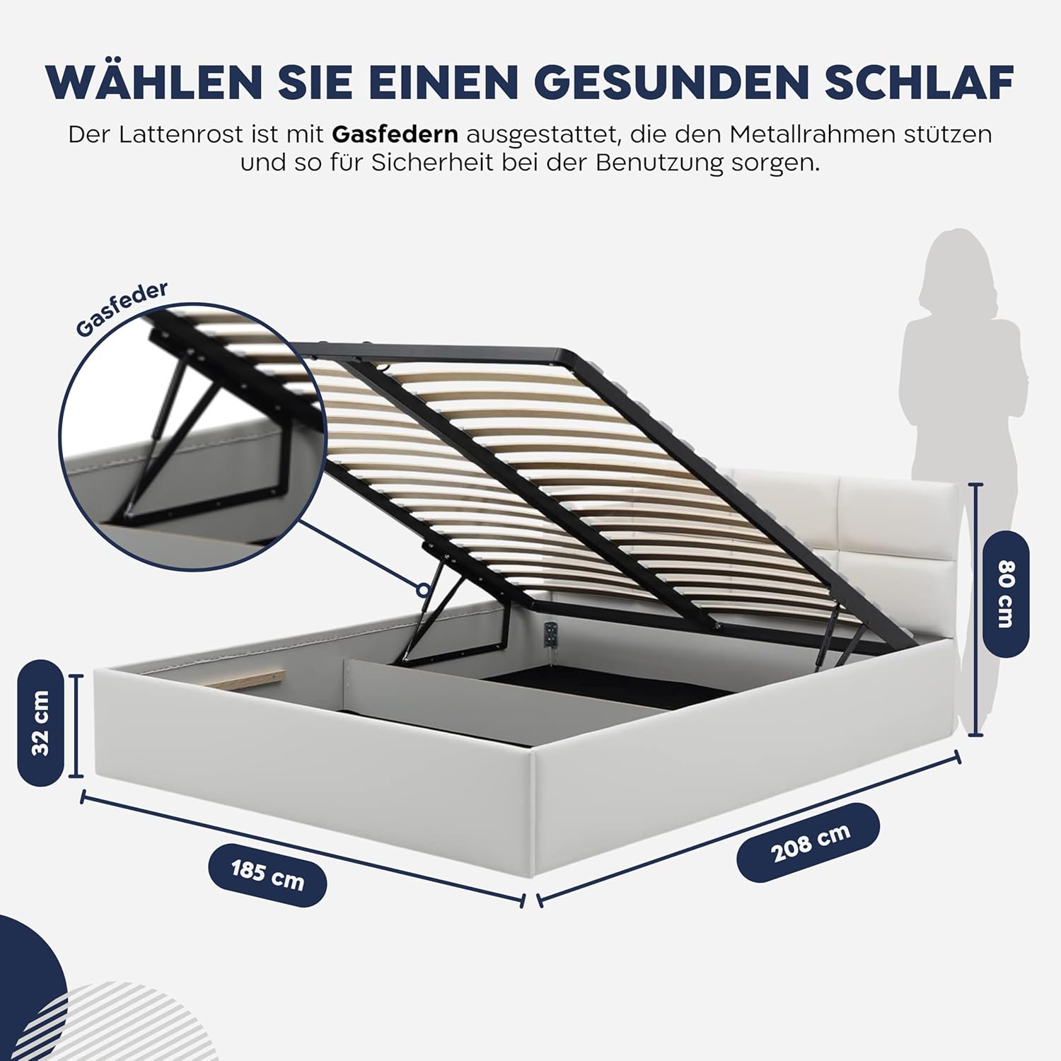Mebligo - Polsterbett 180x200 mit Bettkasten, Bettgestell, Doppelbett mit Lattenrost, Schlafzimmer Bett mit Kopfteil, Stauraumbett Monos, Bett Ohne Matratze - Graphit (Trinity 15) PM8173344