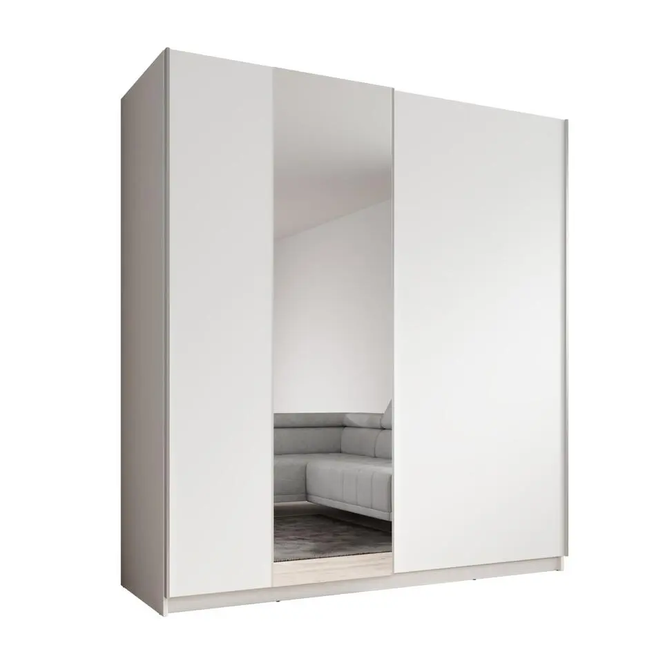 Meubella - Kledingkast Ganaro - Wit - 180 cm - Met spiegel