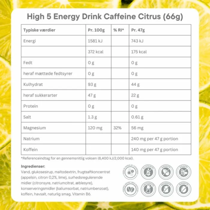 High5 Unisex Energi-gels Energy Gel Aqua Caffeine Citrus - Box 20x66g Hvid