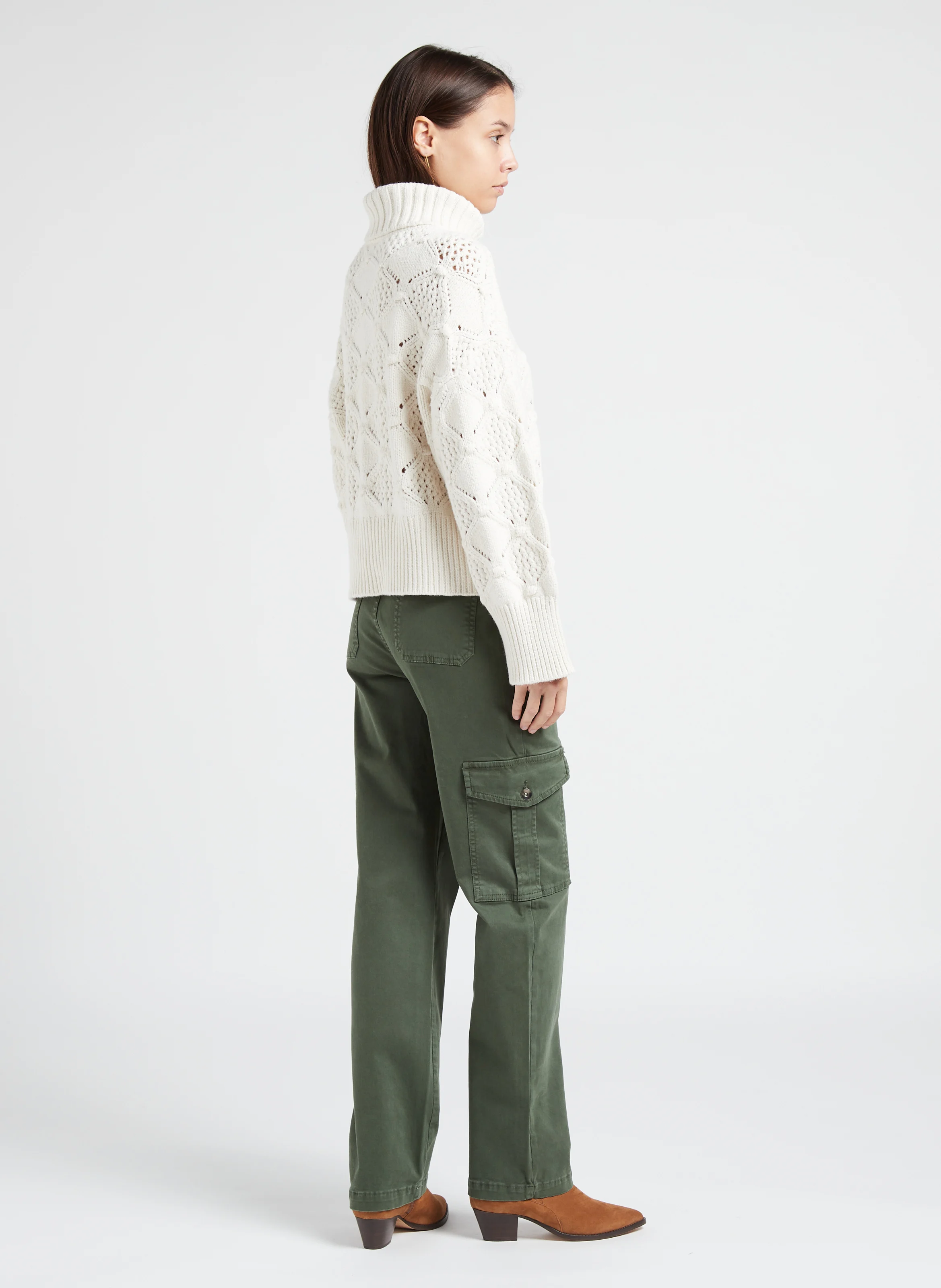 ELINO - Pull col roulé en coton | Beige
