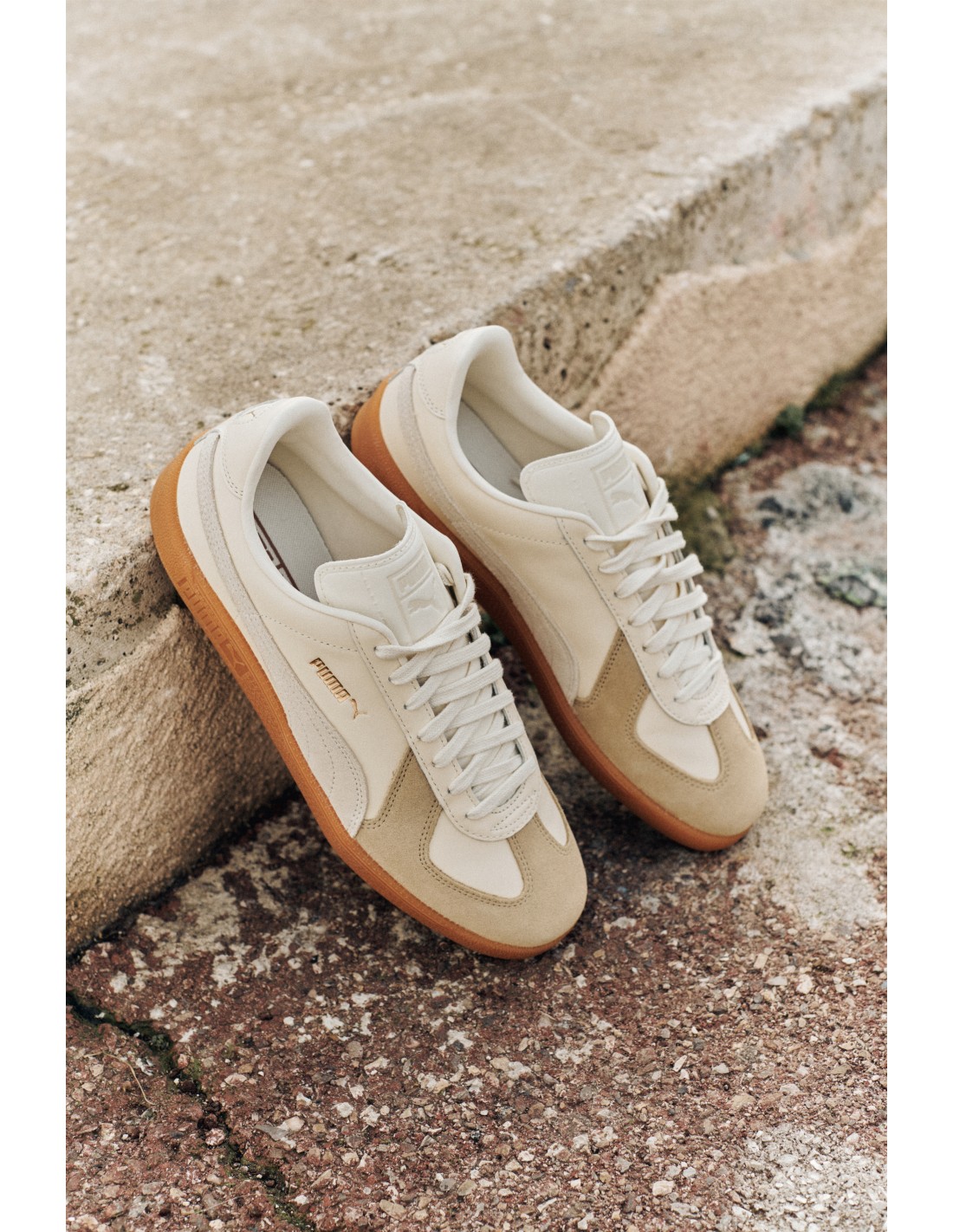 puma Baskets Homme Army Trainer Blanc/Marron/Beige Cuir