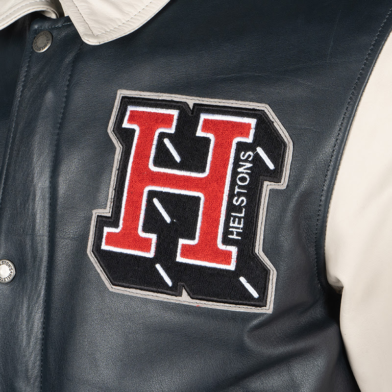 Helstons - Blouson Cheyenne Cuir Rag Bleu / Beige