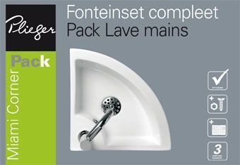 Plieger Miami hoekfonteinset compleet 32x32cm wit