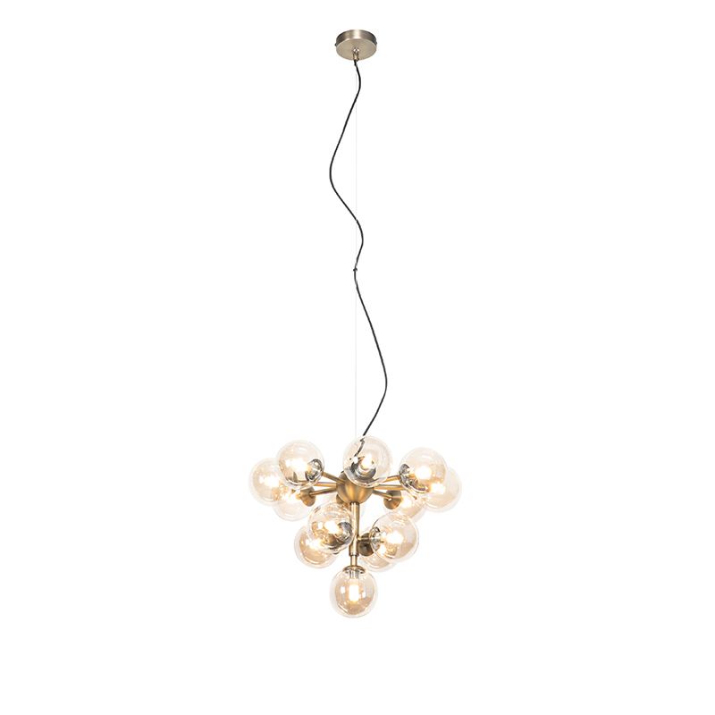Hanglamp brons met amber glas 13-lichts - Bianca