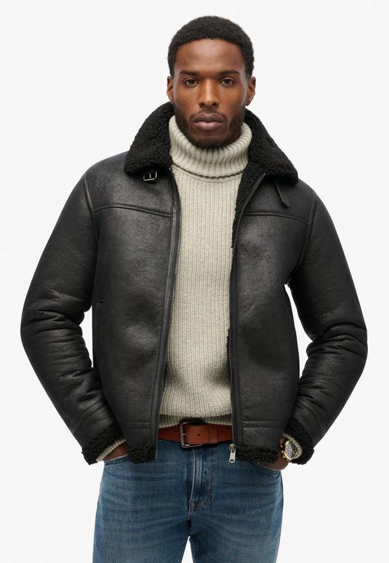 Superdry - Aviator - Leren Jas - Met Borgvoering