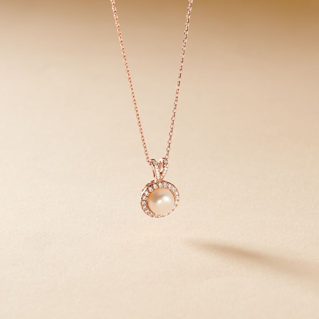 Collier Olivia Argent Rose Perle De Culture Et Oxyde De Zirconium