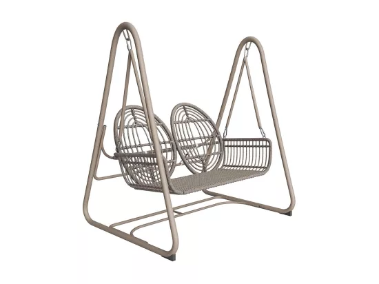 Chaise de balançoire jardin rotin PE 2 sièges dossier marron clair coussins ensemble de mobilier de jardin pour l'extérieur beiges