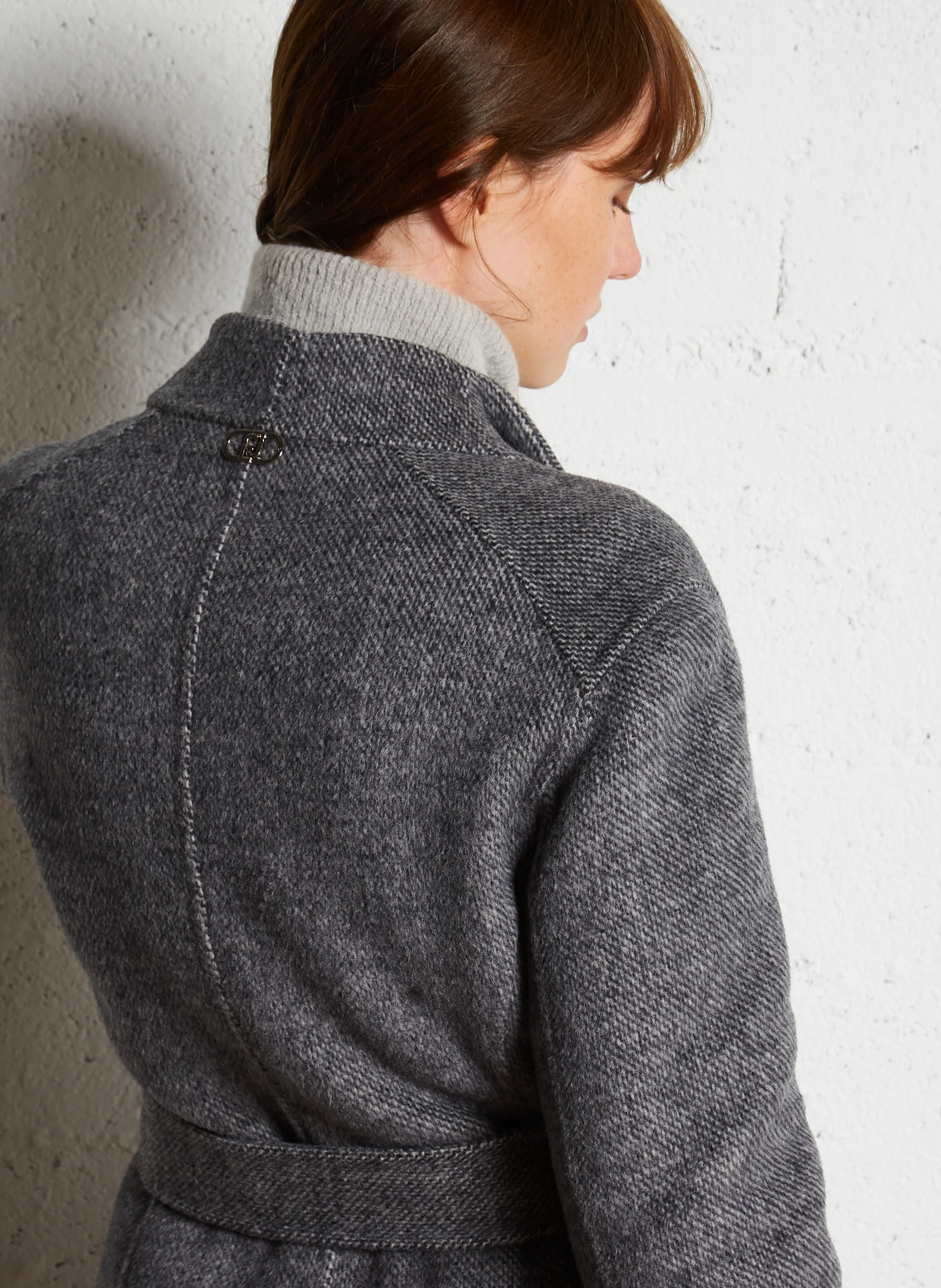 Manteau droit col à revers en laine mélangée | Gris