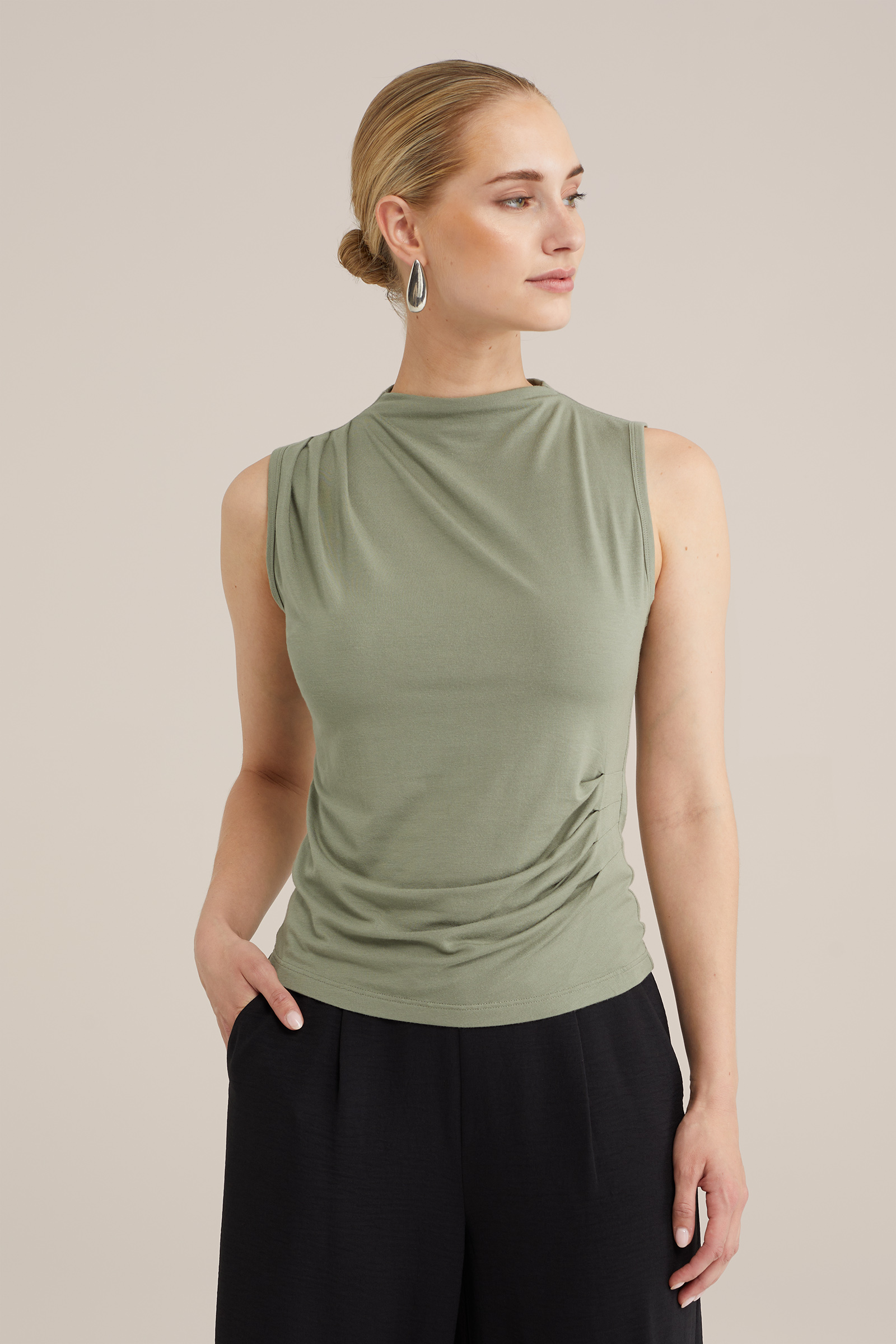 singlet met plooidetail WE Fashion Lichtgroen