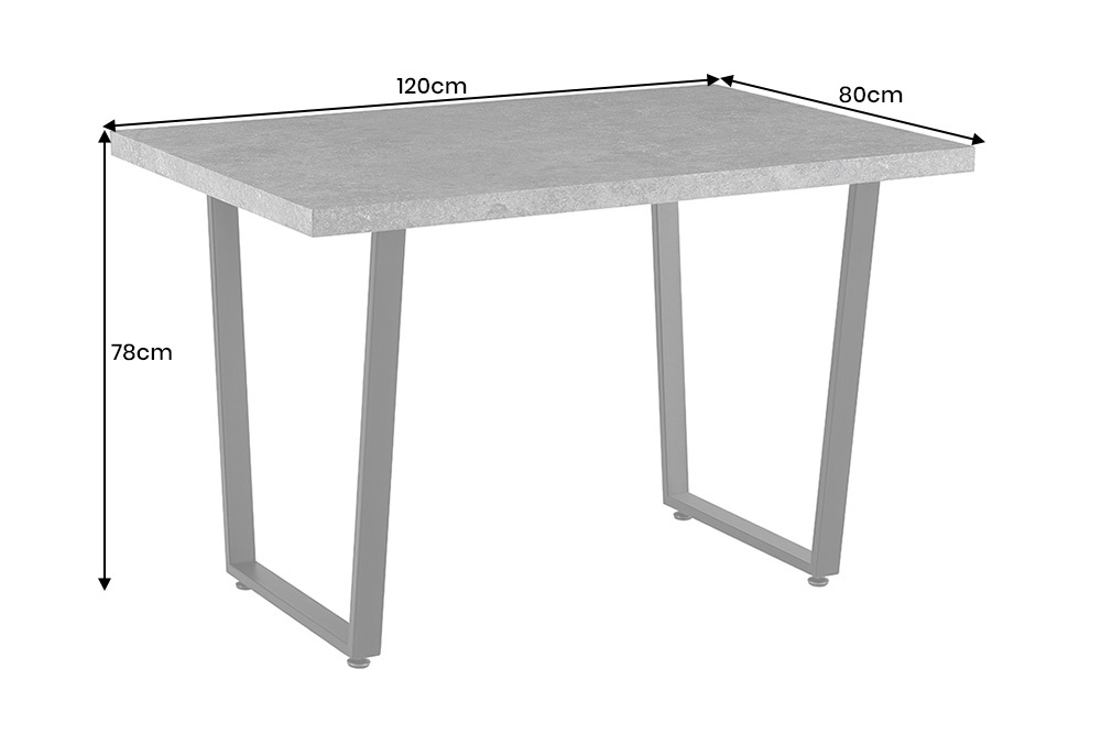 Moderner Esstisch LOFT 120cm grau Beton-Design schwarze Metallbeine Kufengestell