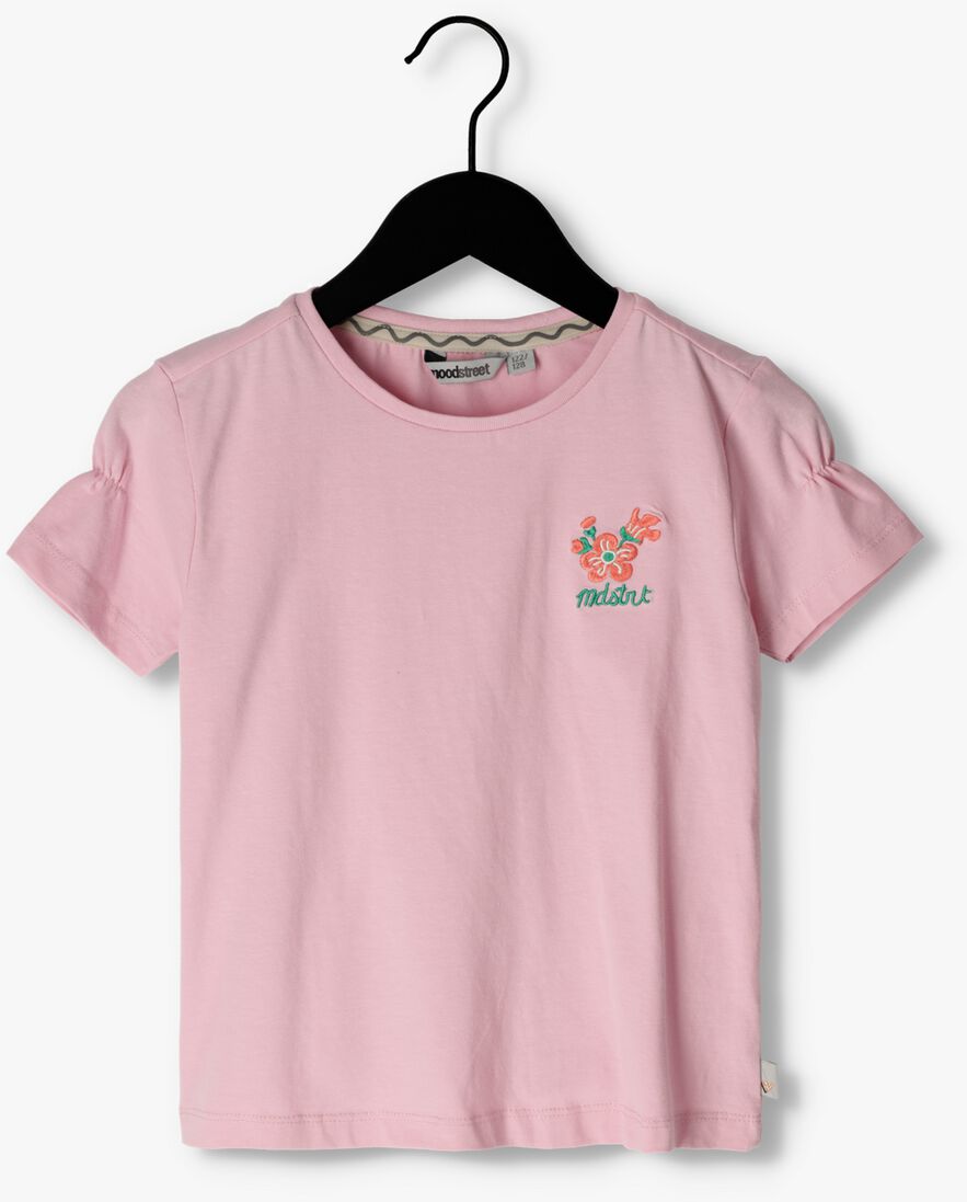 MOODSTREET roze moodstreet t-shirt t-shirt with fancy sleeve and embroidery