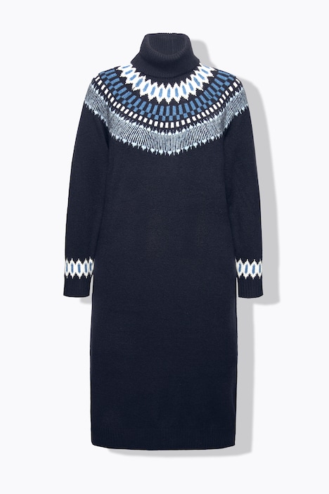 Strickkleid, Norwegermuster, Rollkragen, Langarm