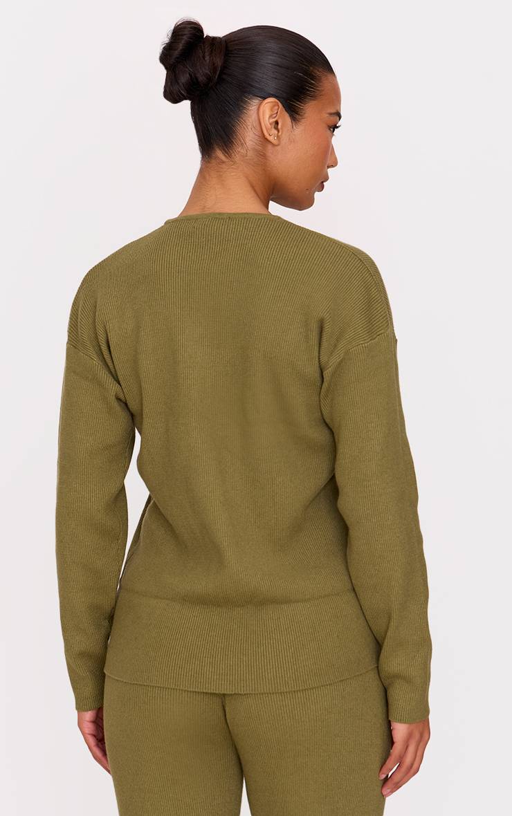 Kaki Haut Oversize En Maille Côtelée Légère