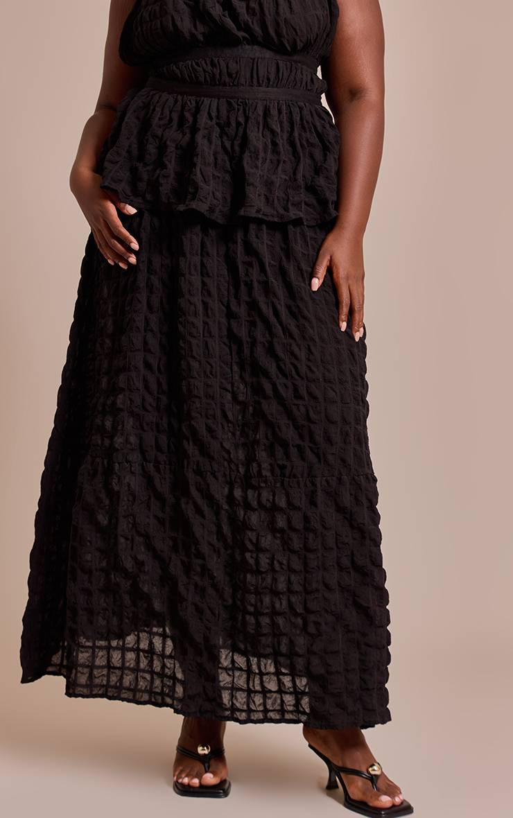 Noir Jupe Longue Froncée Texturée Grande Taille Coordonnée