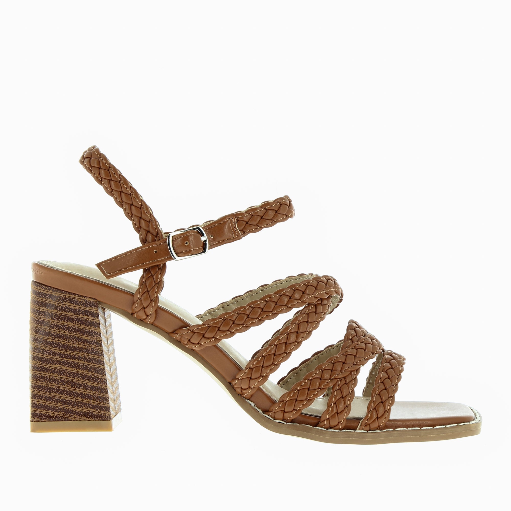 Sandales à talon, Compensées-Sandales Miranda camel à multibrides tressées et talon haut