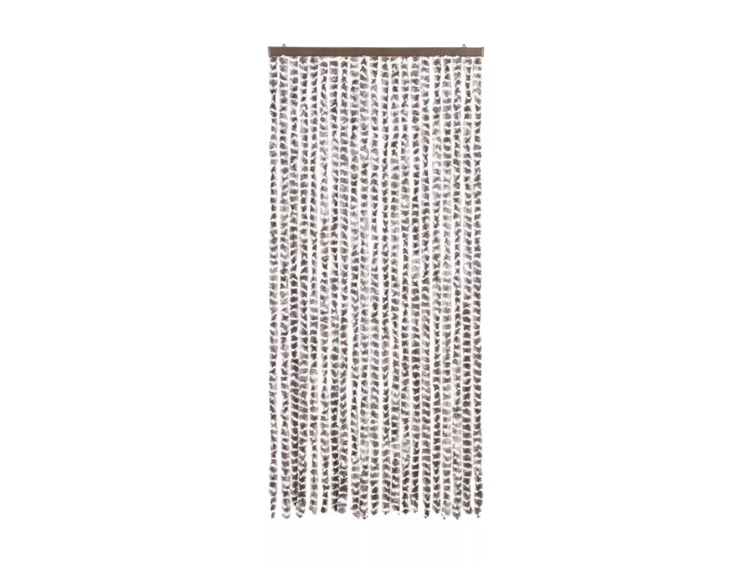 Rideau anti-mouches taupe et blanc 90x200 cm chenille