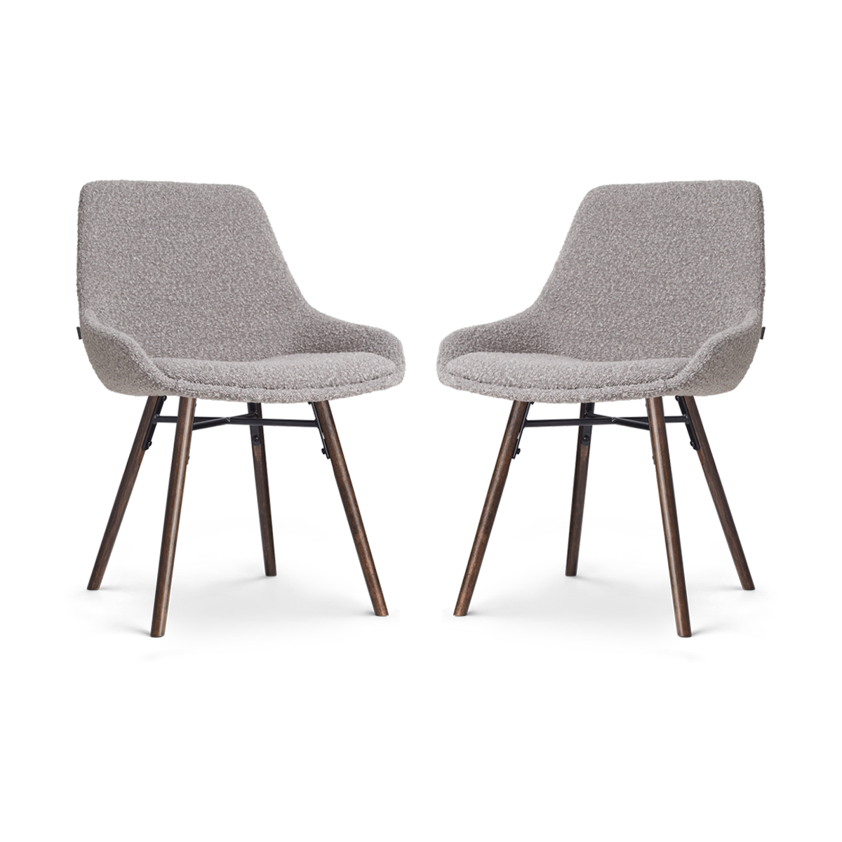 Eetkamerstoel Nena-Isa bouclé taupe - walnoot - set van 2