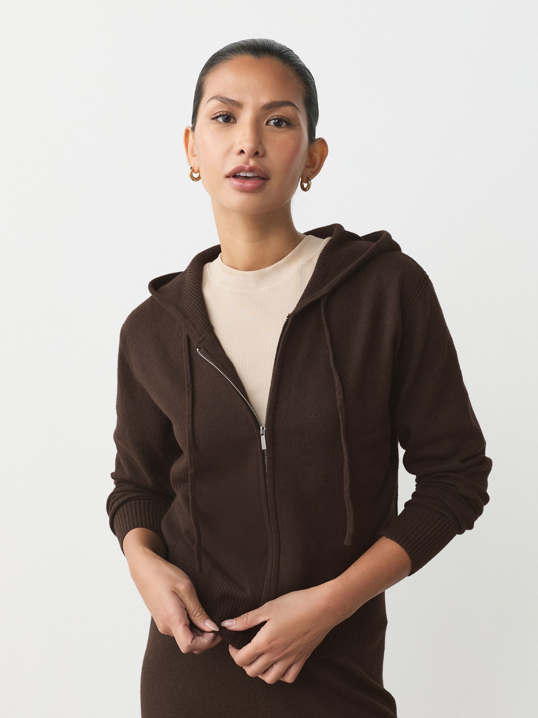 Chocoladebruin - Super Soft Co-Ord Knitted Zip Through Hoodie