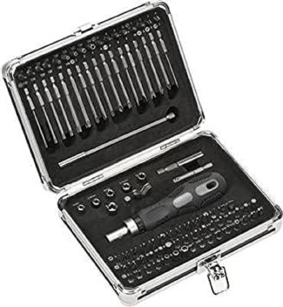 kwb Power Bit-Box 92-tlg 'inkl. Bits, Bithalter mit Dauermagnet, langer Bithalter Sechskant-Schaft und Ratschen-Handgriff in stabilem Metallkoffer