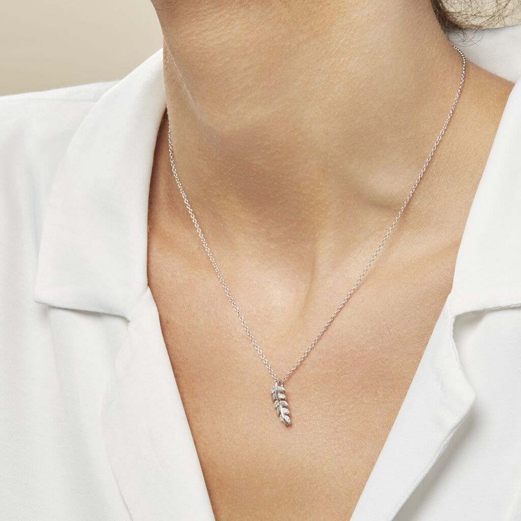 Collier Argent Jade Feuille Oxyde