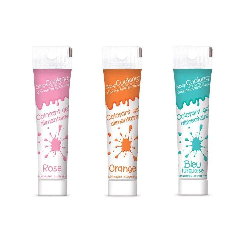 3 colorants alimentaires en gel - rose orange turquoise Scrapcooking