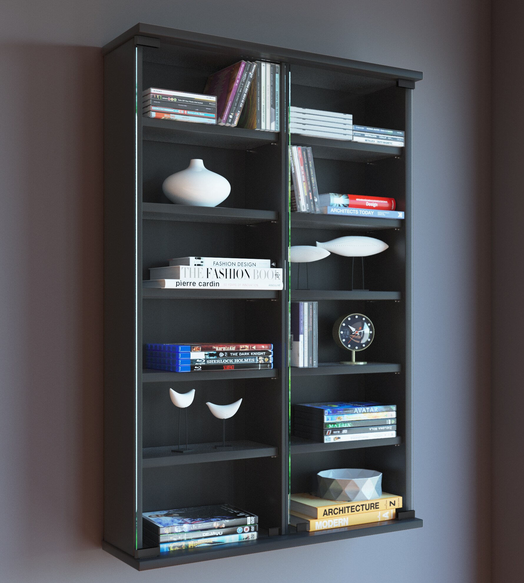 VCM Holz CD DVD Wandregal Hängeregal Wand Schrank Wandvitrine Zuntisa Glastür
